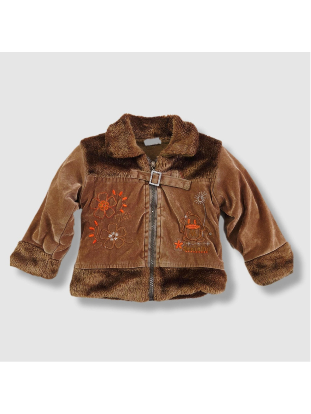 Vintage Y2K Girl Coat, Brown Velvet Faux Fur, 2000s Retro Style | Size 18-24M